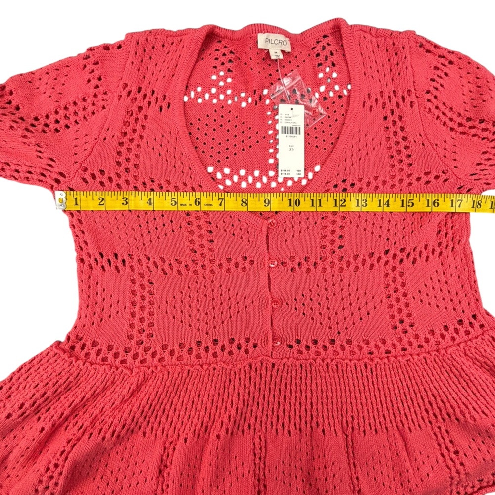 NWT- Pilcro- Pointelle Babydoll Sweater- Color/Coral- XS - Picture 6 of 8